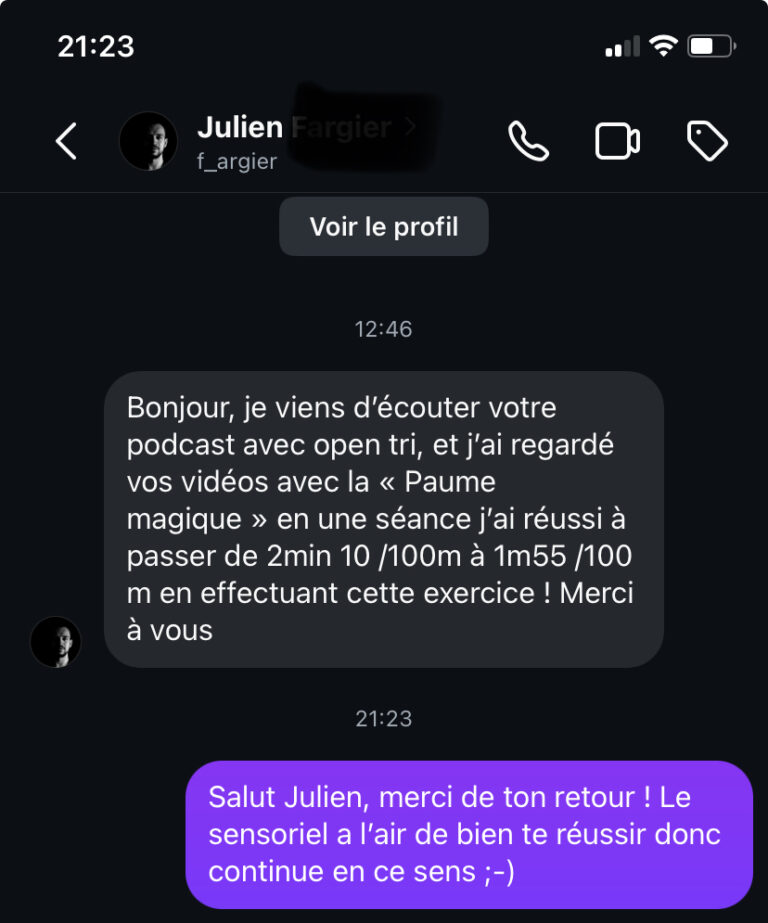 Témoignage d’un nageur ayant testé la paume magique